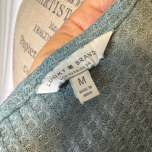 Lucky Brand Teal Belled Sleeve V-Neck Waffle Top - Picture 7 of 7
